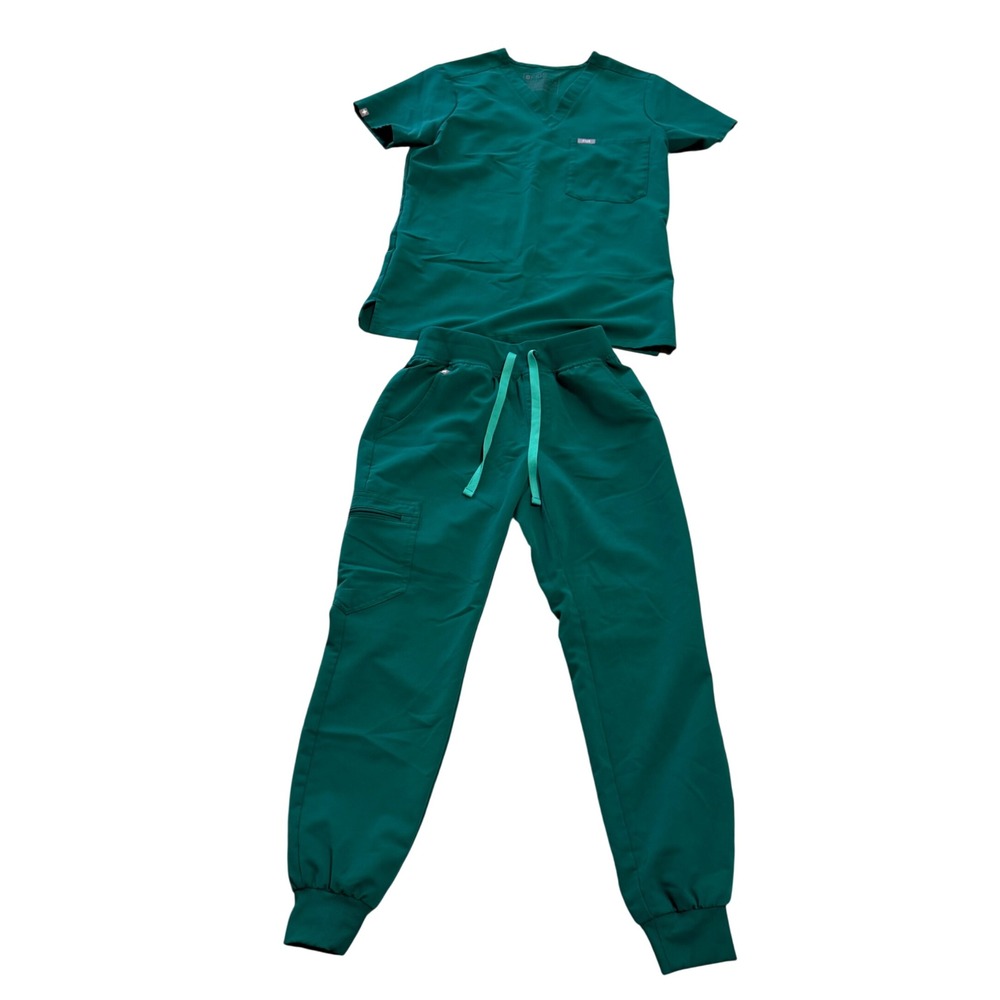 FIGS Scrub Set Hunter Green Zamora Jogger XS Top XXS Petite Pants Nurse workwear